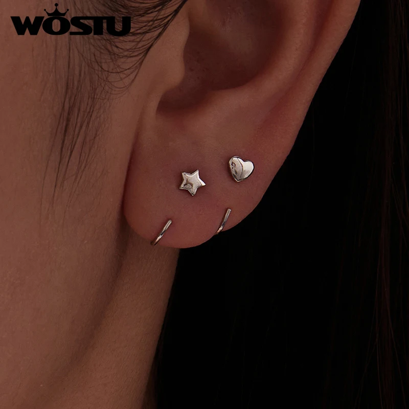WOSTU Mini Dog Paw Heart Star Four-Leaf Clover Hook Earrings with 925 Silver Needle,  Lovely Hypoallergenic Earring Party Gift