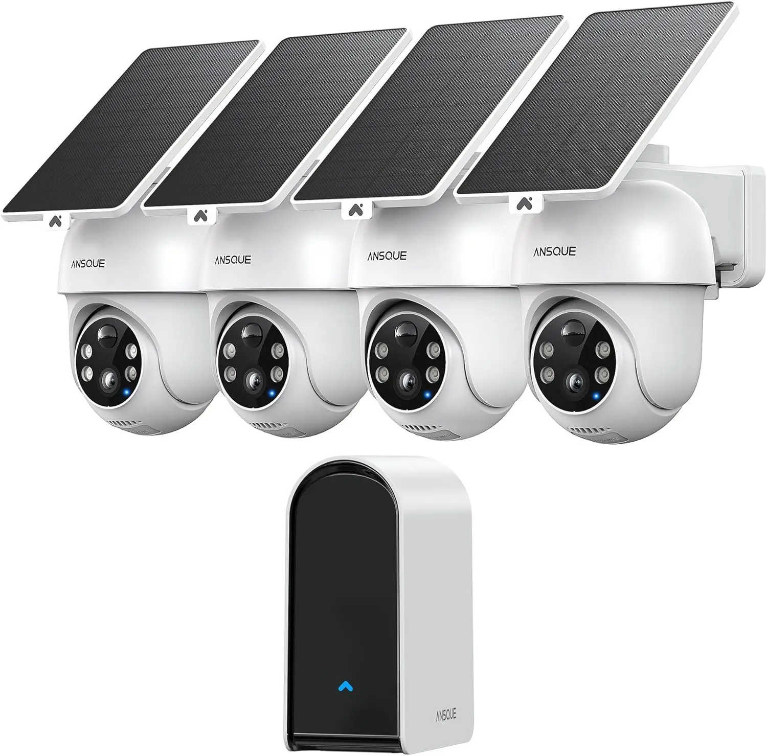 Wireless Outdoor Security Camera System – 4-Camera Kit, Solar Powered, No Subscription Fees, Local Storage, 365-Day Battery Life, 360° PTZ Auto Tracking, 2K Color Night Vision