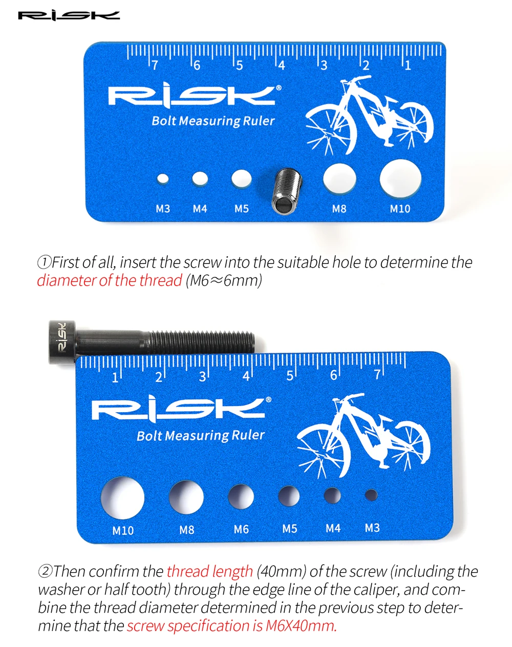 

Штангенциркуль для измерения винта RISK, штангенциркуль из алюминиевого сплава, болт, калибр для измерения винта из титанового сплава, линейка для тестирования спецификации винта