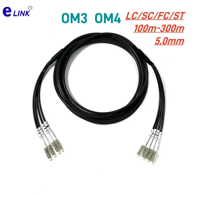 Cable de conexión de fibra blindada OM4 TPU 4 núcleos 100m150m200m OM3-300 4C SC LC FC ST APC multimodo 4 fibras puente de fibra óptica al aire libre