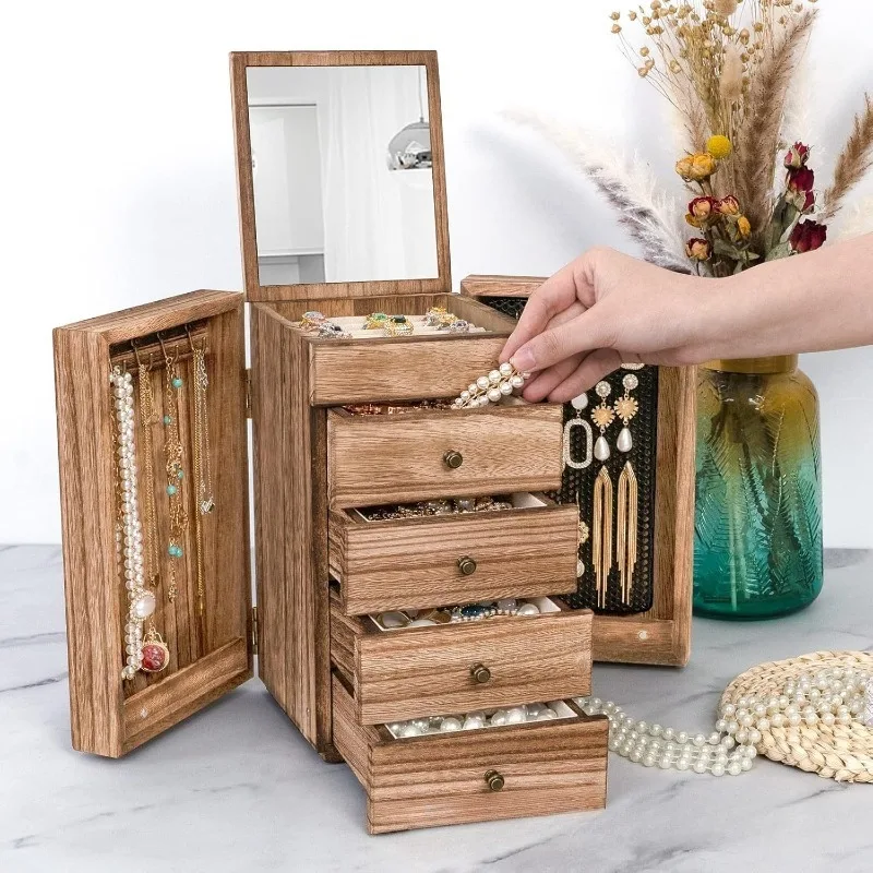 Solid Wood Jewelry Box Large Capacity Jewellery Boxes Retro Multifunctional Jewellery Case Necklace Earrings Casket for Jewelry