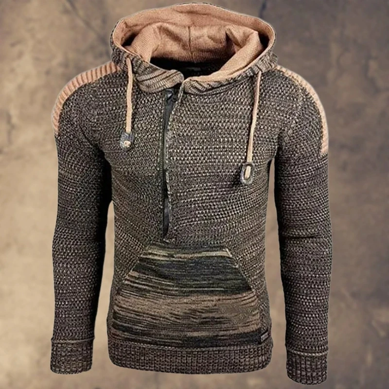 

Men's autumn and winter sweaters, elegant and fashionable hooded pullover knitted sweatshirt, long sleeved knitted sweater