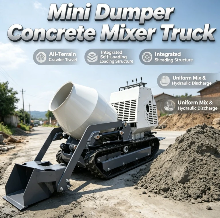Customized Discount Compact Concrete Mixer Dumper Rubber Crawler Self Loading Mini Crawler Concrete Mixer Engineering Machinery