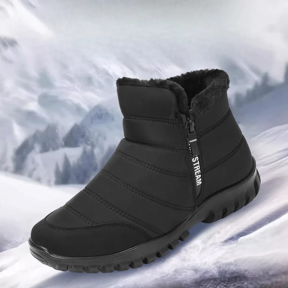 

Мужская зимняя хлопковая обувь, утепленная для тепла, высокие зимние ботинки с двойной молнией для людей среднего возраста и пожилого возраста