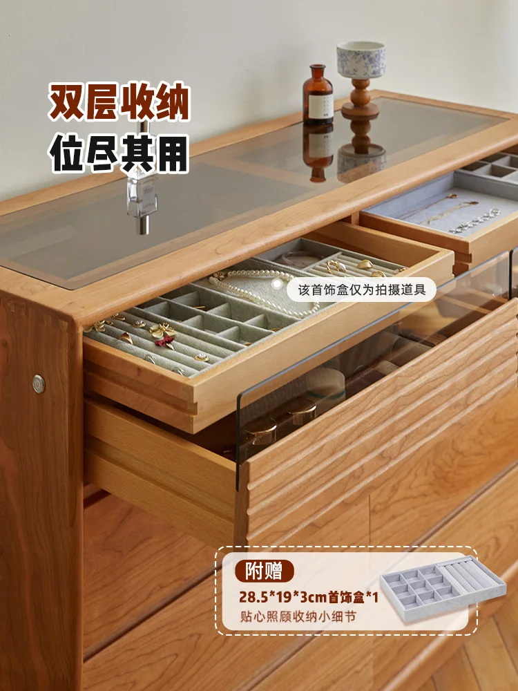 Armário ultrafino de madeira maciça de 30cm com oito baldes, armazenamento de quarto em madeira de cerejeira, armário lateral de joias de cabeceira, armazenamento estreito