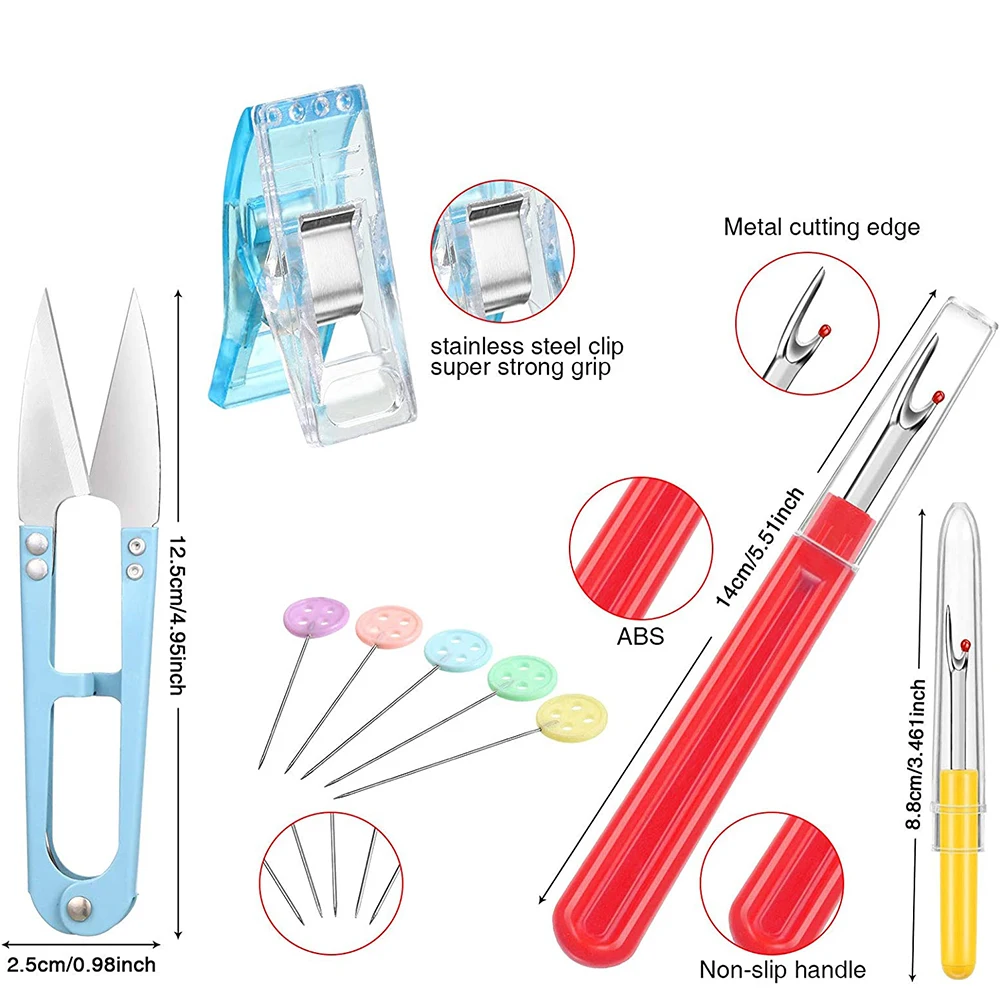 123Pcs Embroidery Sewing Tools Set Flat Head Sewing Pins Clips Seam Ripper Thread Remover Scissor Nipper for Stitching