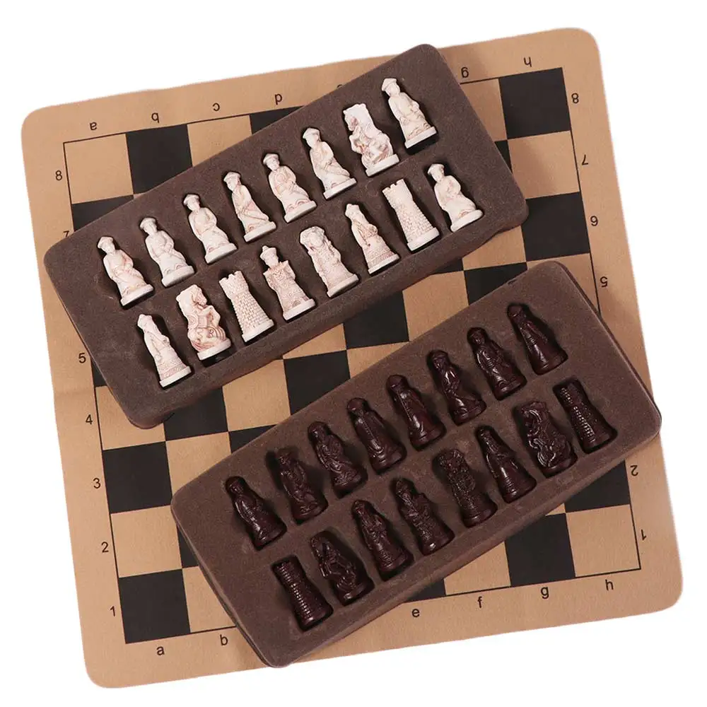 

Resin Antique Chess Chess Pieces Lifelike Imitation Ancient Chinese Character Chess Set Entertainment Leather Chessboard