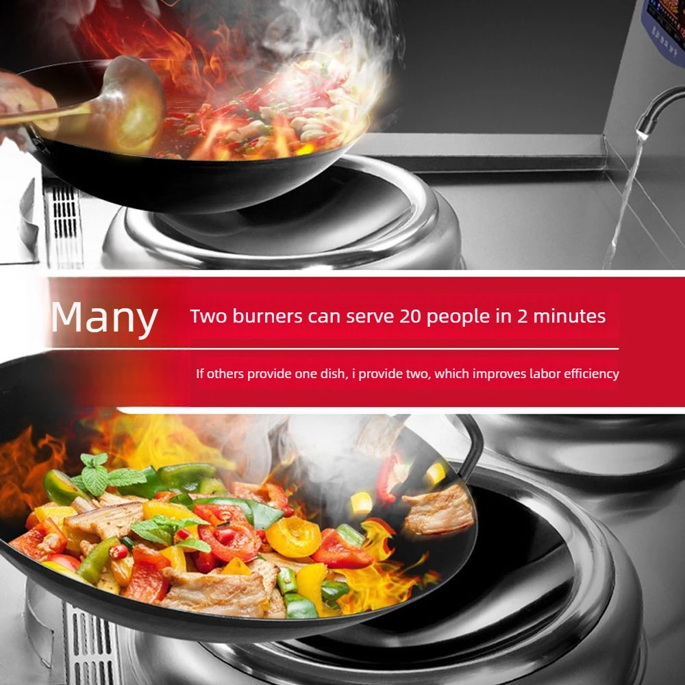 Commercial Double Wok Induction Cooktop, Stainless Steel High‑Power Electric Stir‑Fry Stove for Restaurant Canteen
