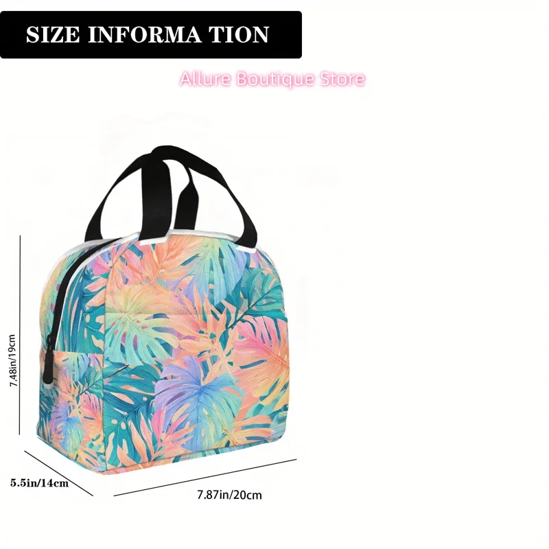 1pc Tropical Leaf Lunch Bag for Adults - Small Square -Friendly Lunchbox Carrier with Handle, Stylish Soft Lunchbox for Men & Wo