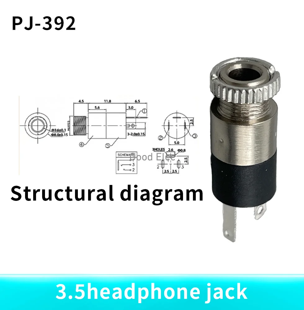 5PCS/LOT PJ392 3.5mm Stereo Female Sockect Jack with Screw 3.5 Audio Headphone Connector PJ-392