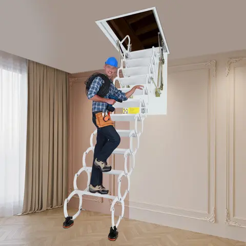 11 सीढ़ियाँ वाली कोल्ड रोल्ड स्टील अटारी सीढ़ी, 70x100 सेमी सफ़ेद/नीली दीवार पर लगने वाली सपाट छतों के लिए तह सीढ़ियाँ 10 best sales सीढ़ियाँ - №9