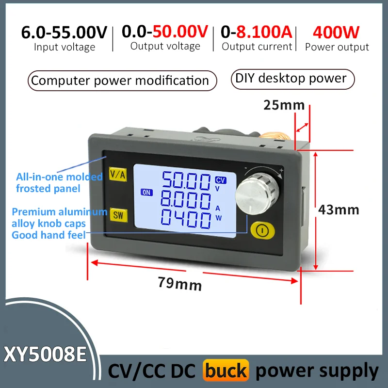 XY5008E CNC Buck Converter Adjustable DC Voltage Stabilizer Regulated 400W 6-55V To 0-50V 8.1A Step Down Power Supply Module