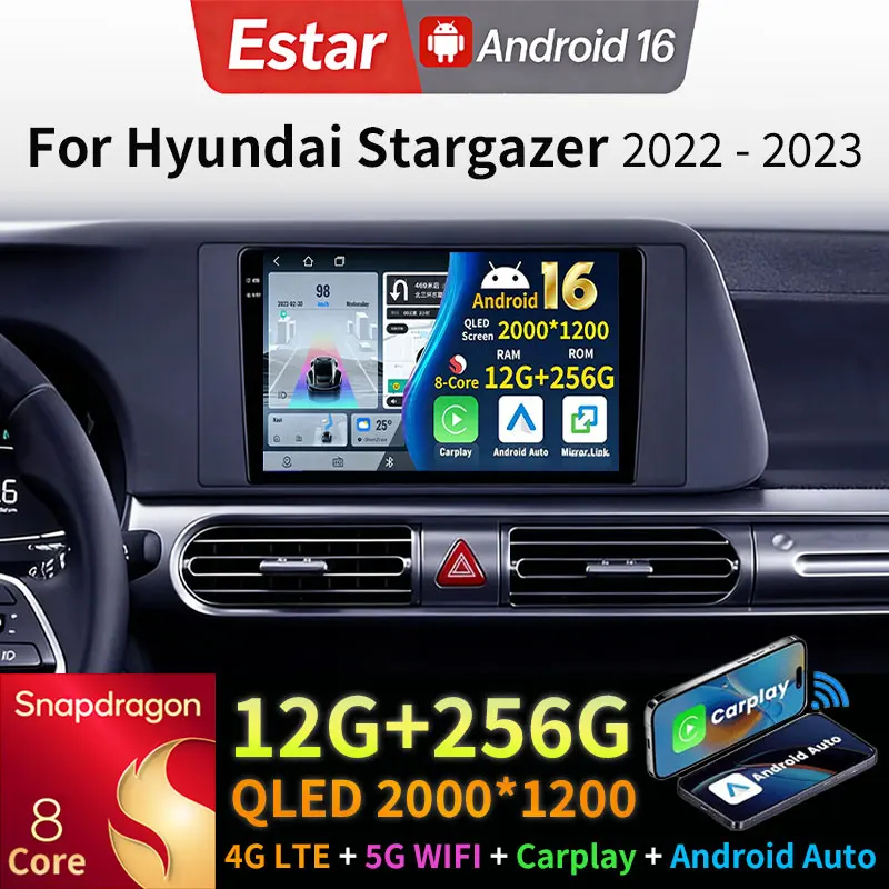 

Автомагнитола Android 16 для Hyundai Stargazer 2022-2023 с беспроводным BT, CarPlay, GPS, мультимедийным плеером, навигацией, камерой 360° и видео