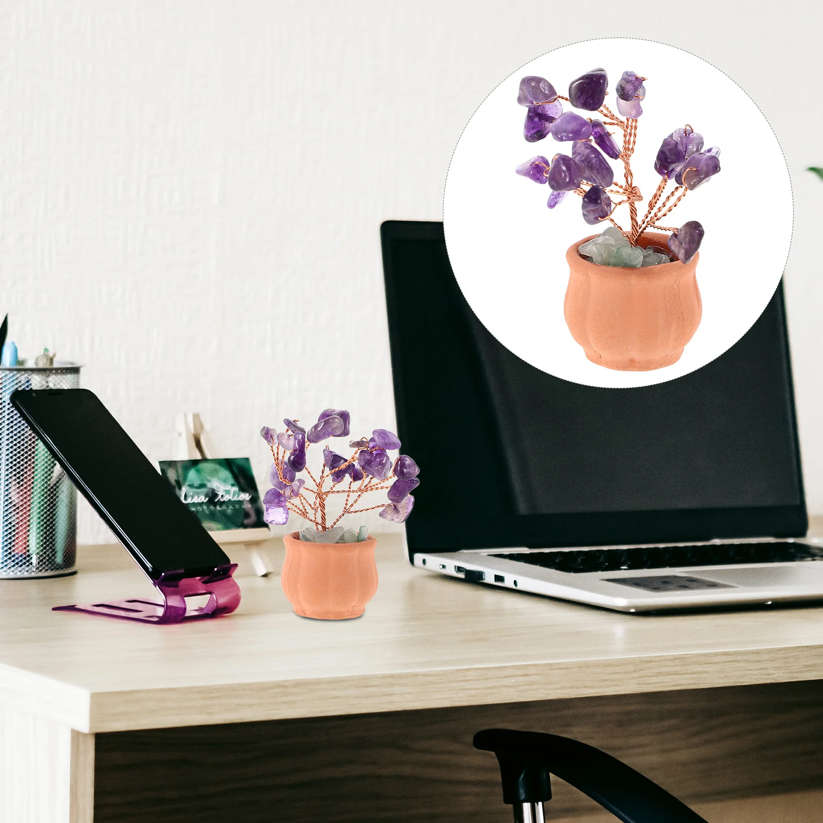 

Mini Artificial Crystal Tree 7-Branch Faux Ornament Decorative for Living Room Office Desk Elegant Sparkling Crystal Decor