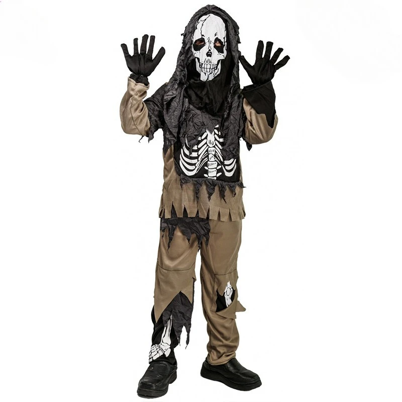 Traje de esqueleto de terror con personalidad para niño de Halloween, traje de fiesta de baile de maquillaje, disfraz de Carnaval para escenario