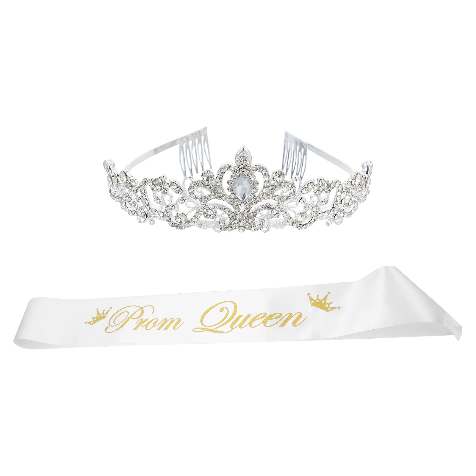 

2pcs Headband Fabric Prom Queen Sash Crown Alloy Durable Wedding Prom Sash Party Crown Hair Accessories