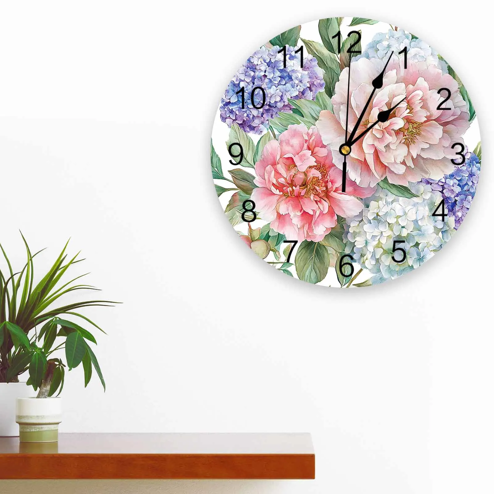 

Vintage Pink Flower Plant Wall Clock Large Modern Kitchen Dinning Round Clocks Bedroom Silent Hanging Watch