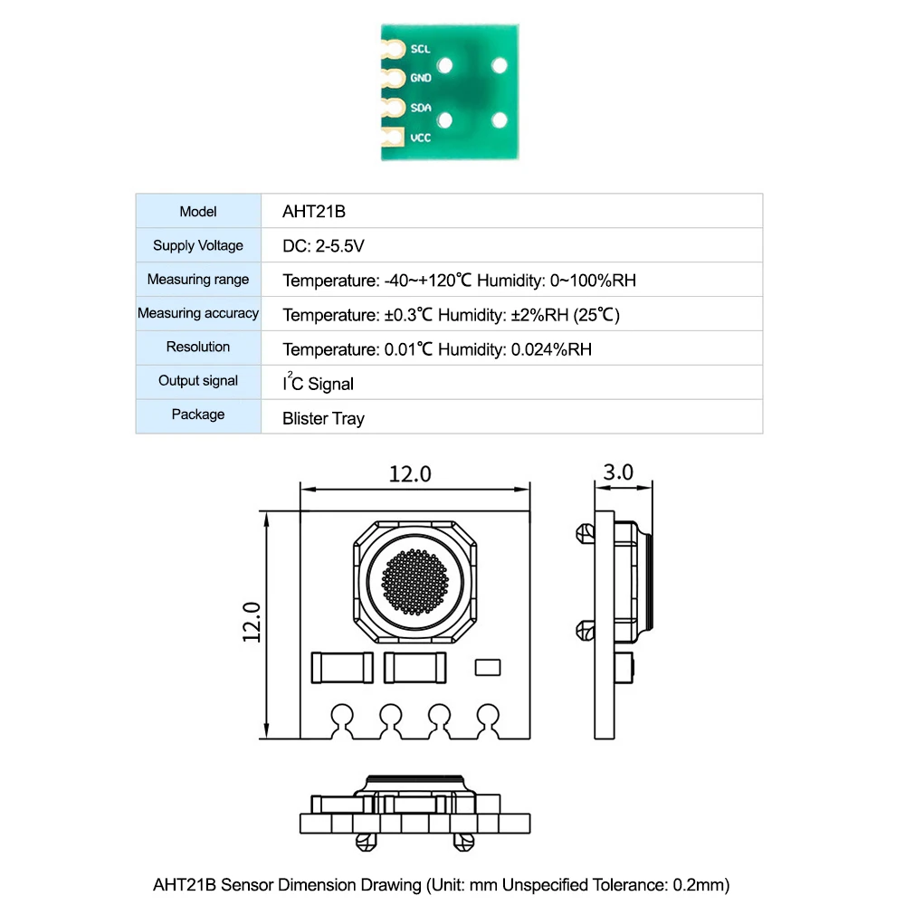 高温湿度センサー,高精度,i2c通信,sht20の交換,DC2-5.5Vプローブプローブ,aht21