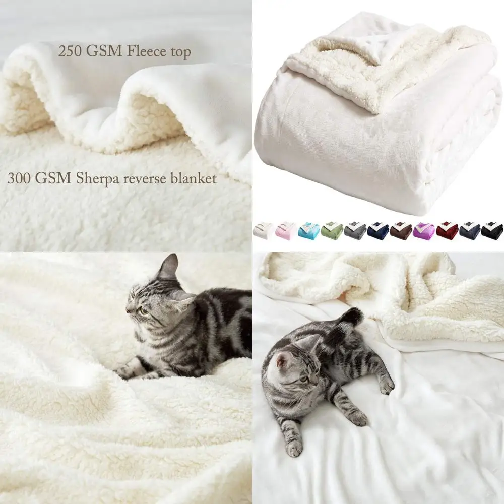 

King Size Sherpa Fleece Blanket - Ultra Soft, Plush, Warm, Cozy, Fluffy, Microfiber, Velvet Couch Throw, Double-Sided, Ivory