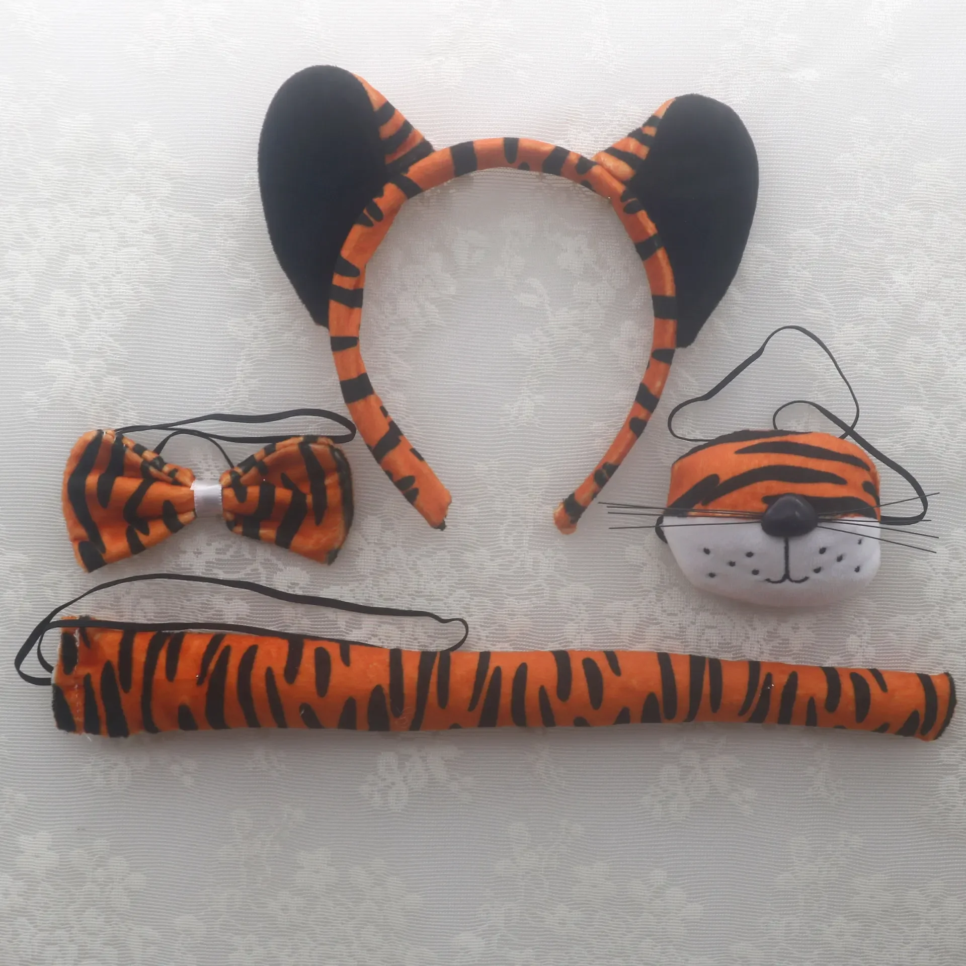 Kids Children Girls Tiger Costume Animals Cosplay Ears Headband Bow Nose Tails Set Halloween Birthday Party Gift