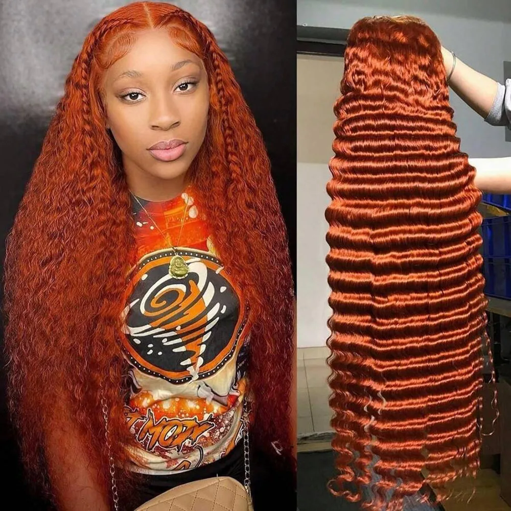 

22-дюймовые рыжие оранжевые парики спереди, человеческие волосы, глубокая волна, 13x4 HD, прозрачный парик фронтальной части шнурка для женщин, плотность 250%