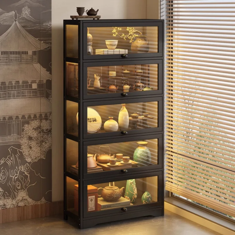 

Tea cabinet rack, tea cabinet, purple clay pot, tea set storage, retro Bogu rack