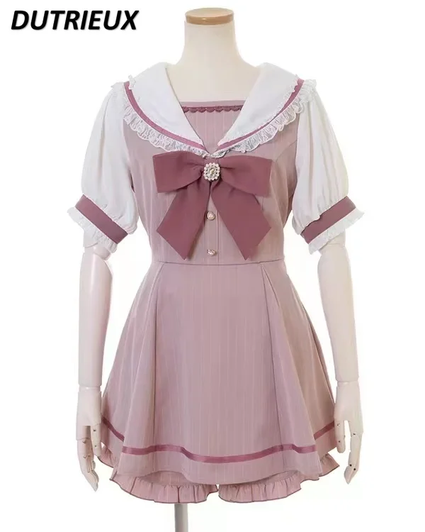 Sailor Collar Waist Lolita Top Japanese Mine Mass-Produced Classic Cute Sweet Dress and Base Shorts Sailor Two Piece Suit