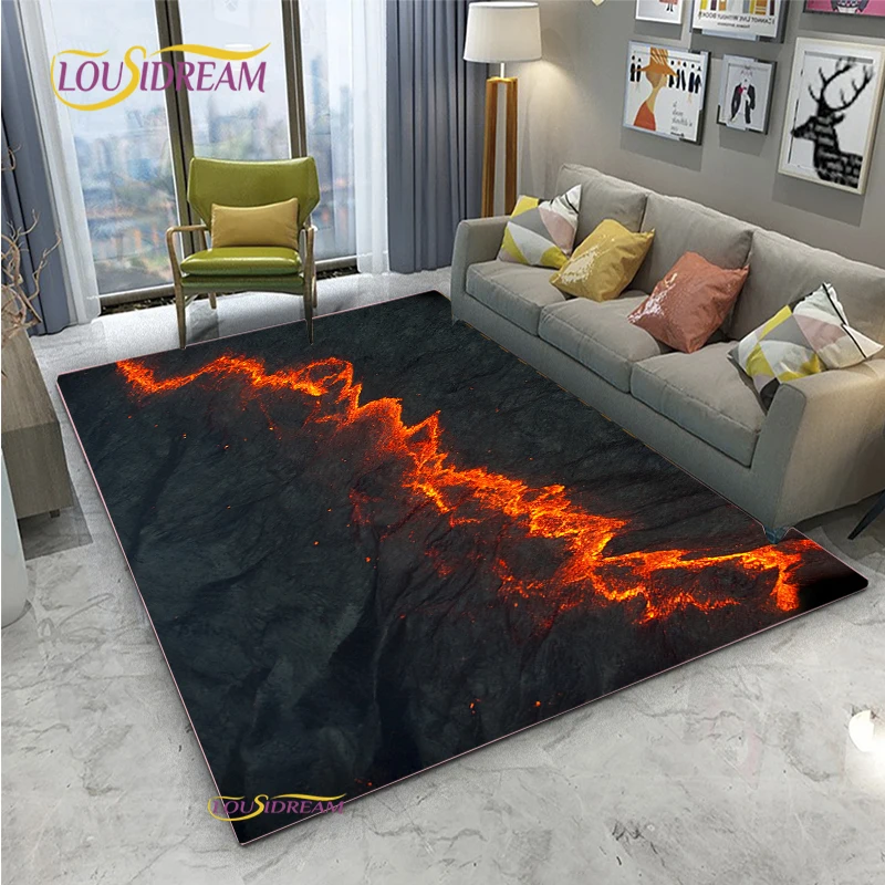 3D Volcano Lava Magma Area Rug Large,Carpet Rug for Living Room Bedroom Sofa Doormat Decoration,Kid Game Play Non-slip Floor Mat