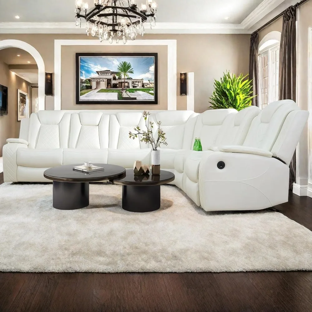 

Power Recliner Sofa Sectional Sofa with LED Light for Living Room, Air Leather Reclining Corner Sectional Sofa Set, Cup Holder.