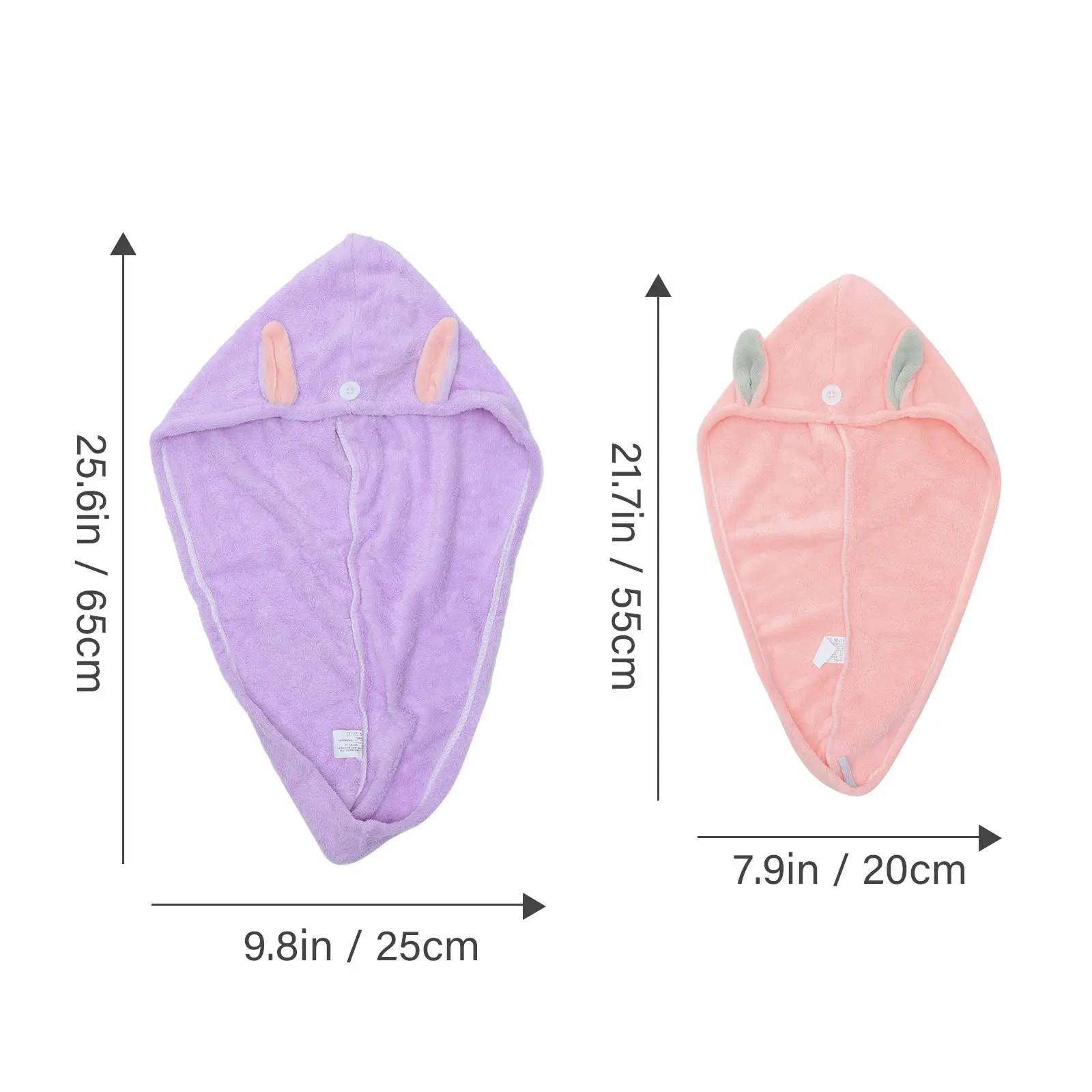 2Pcs High Absorbent Coral Fleece Hair Towel Wrap with Button Fast Drying Turban for Women Curly Long Hair Home Gym Travel