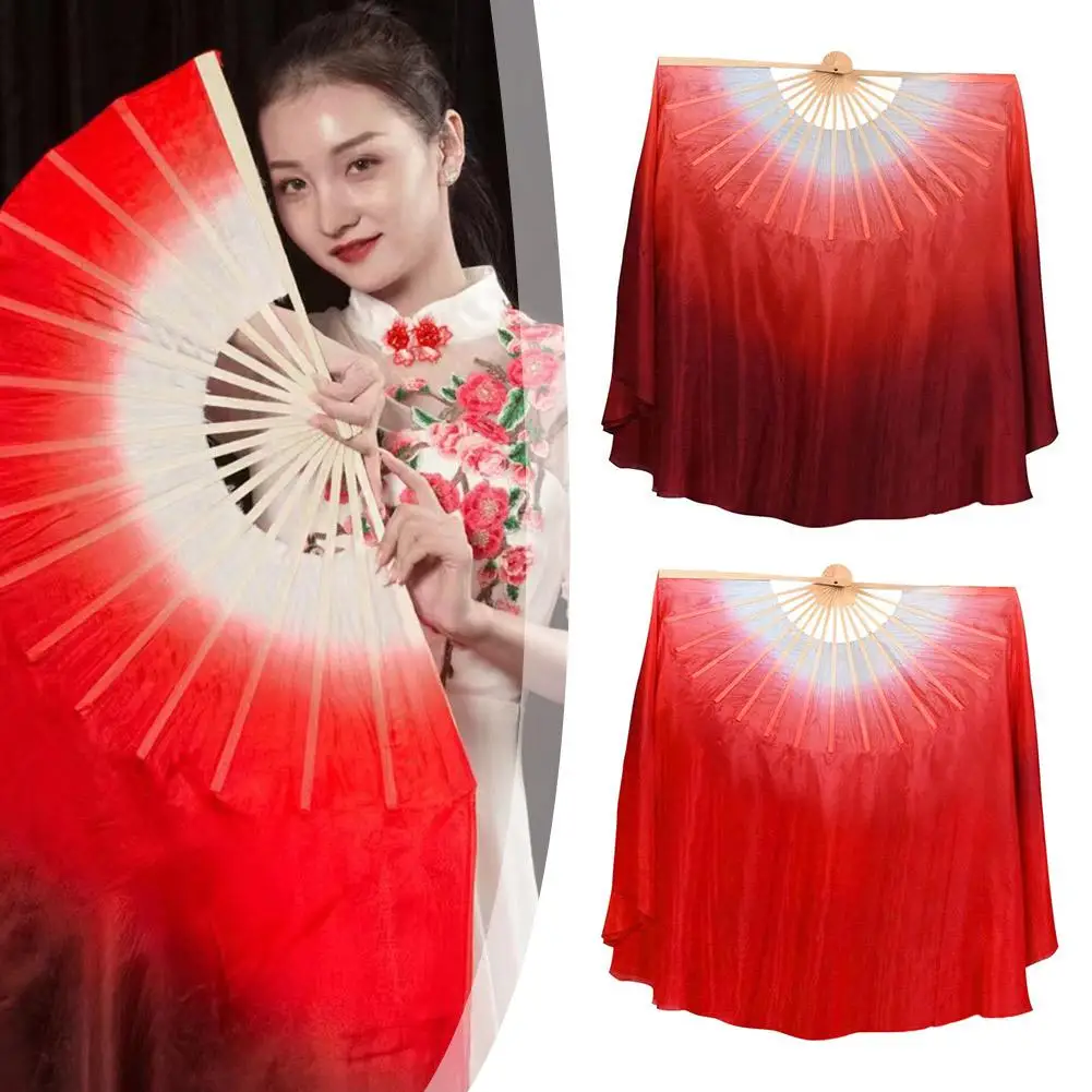 Belly Dance Fan Veil Real Silk Two Layers Bamboo Short Fan Magic Dream Color Light Weight Gradient for Chinese Folk Dance Yangko