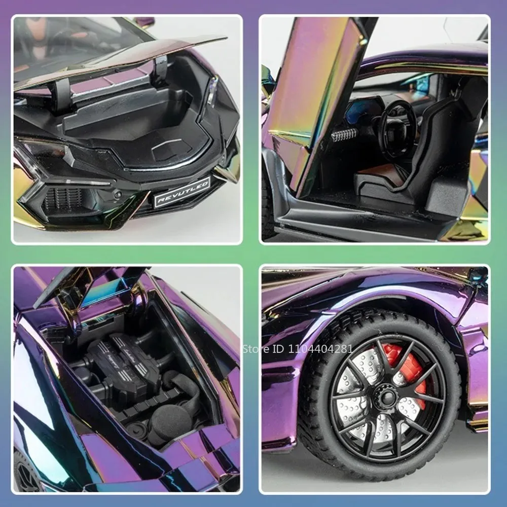 1:24 Lambor Revuelto Legierung Sportwagen Druckguss Modell Spielzeug Türen Geöffnet Sound Licht Zurückziehen Miniatur Autos Freund Urlaub Geschenk – Detail 14