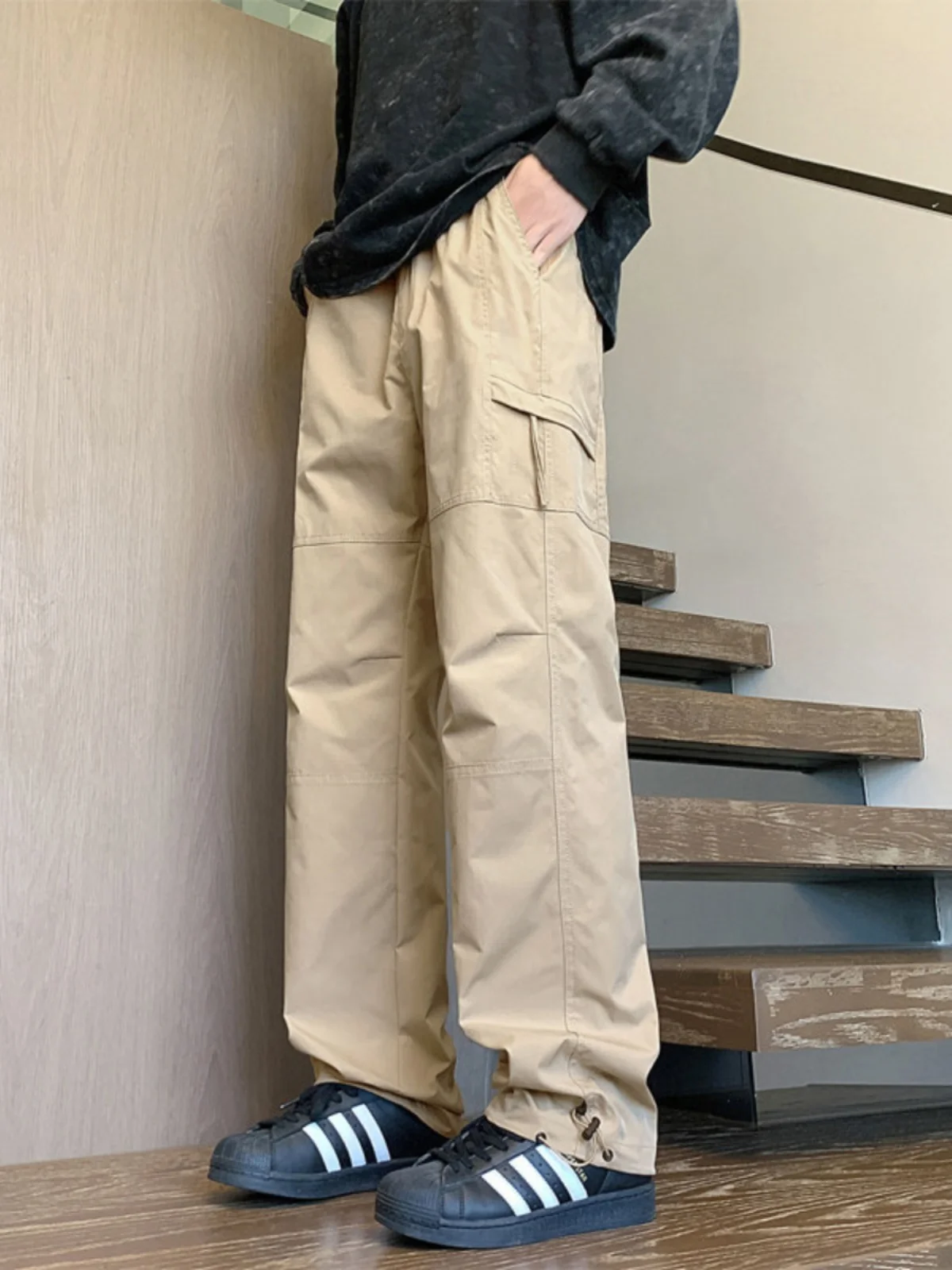 

Khaki Paratrooper Men's Loose Fit Casual Sports Pants Spring Autumn New Style Trendy Brand Cool Casual Sporty Trousers