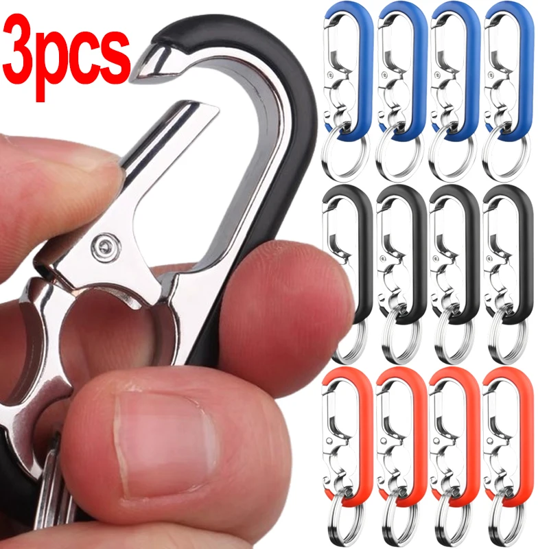 1/3pcs Stainless Keychain Hook Steel Buckle Bottle Opener Carabiner Climbing Tool Double Ring Car Fishing Key Ring Accessories