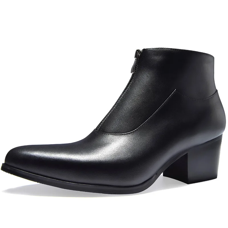 

Men White Black Genuine Leather Chelsea Boots Pointed Toe Classic Ankle Party Wedding Shoes