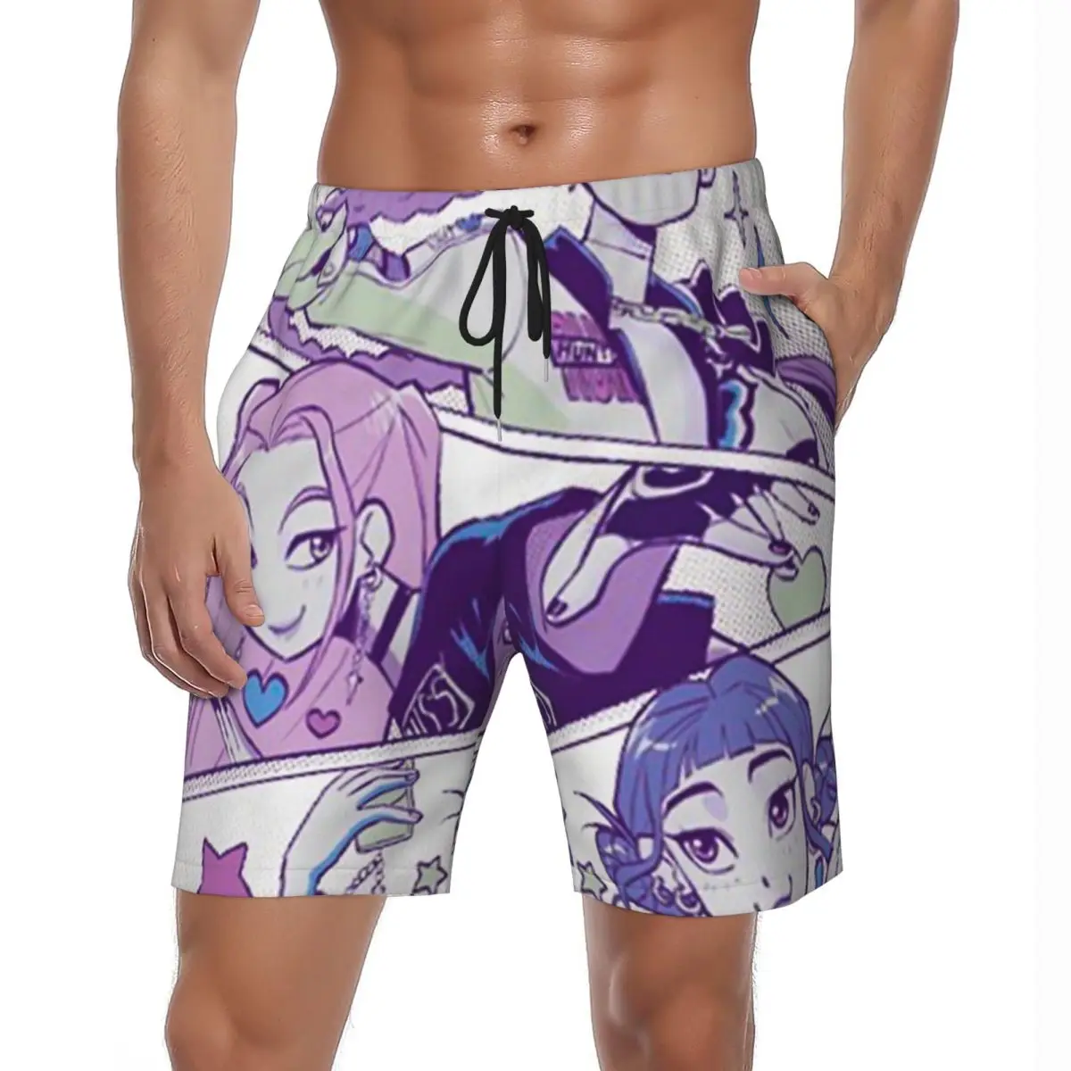 

Купальники K-POP Demon Hunters Board Shorts Летние повседневные пляжные шорты Huntrix Мужская спортивная одежда с принтом Быстросохнущие пляжные плавки