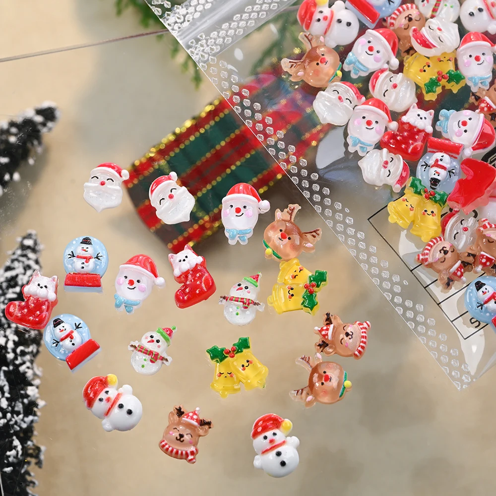 50 Stück Mix Weihnachten Nagel Charms Cartoon 3D Niedlicher Weihnachtsmann, Rentier, Weihnachtsbaum Design Harz Zubehör Festival Nägel Zubehör