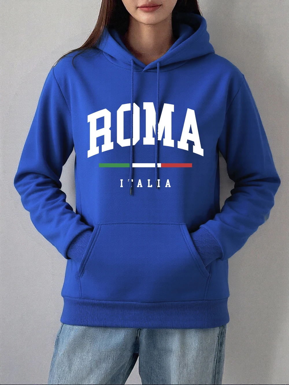 Roma Italia Flagge Drucke Hoodies Frauen Winter Fleece Warme Sweatshirts Bequeme Casual Pullover Grundlagen Tasche Frau Kleidung