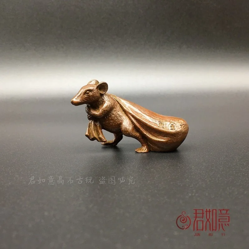 

Antique Bronze Bag with Zodiac Mouse Gold Kangaroo Bronze Ornament Paperweight Desktop Decoration