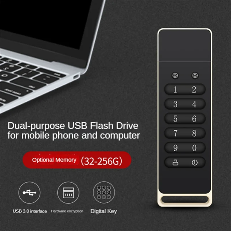 Secure USB Drive, 32GB Encrypted USB Flash Drive Hardware Password Memory Stick with Keypad USB 3.0 Disk Flash Black