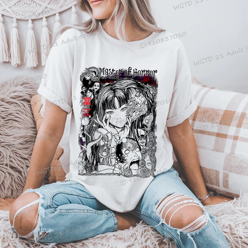 

Gothic Junji Ito Tomie Anime T-shirt Women Horror Comic Graphics Crewneck Y2K Tops Vintage Junji Ito Cat Diary Manga Streetwear
