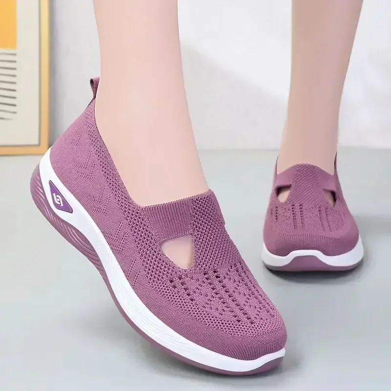 Zapatillas de deporte transpirables de malla para mujer, zapatos informales de plataforma plana, ligeros, antideslizantes, para caminar, novedad de verano