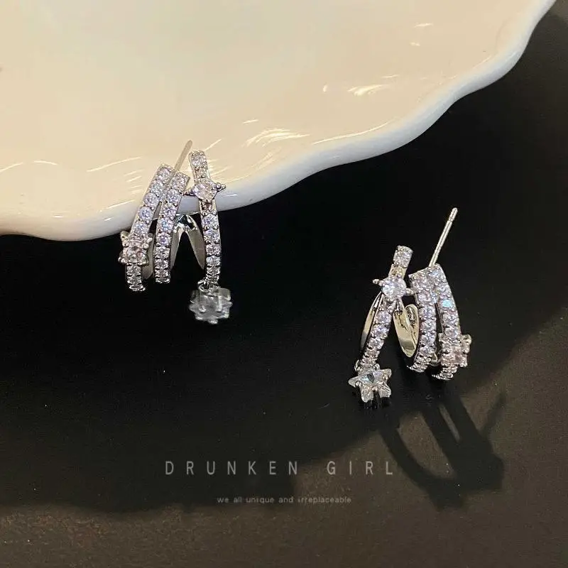 Trendy Star Zircon Ear Hoops For Women Multi Layer Circle Hoop Earrings Fashion Luxury Jewelry For Women Party Daily Wear