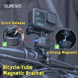 SUREWO Magnetic Bicycle Tube Bracket for GoPro 12 11 10 Motorcycle Accessories Holder Handlebar Mount DJI insta360 Action Camera