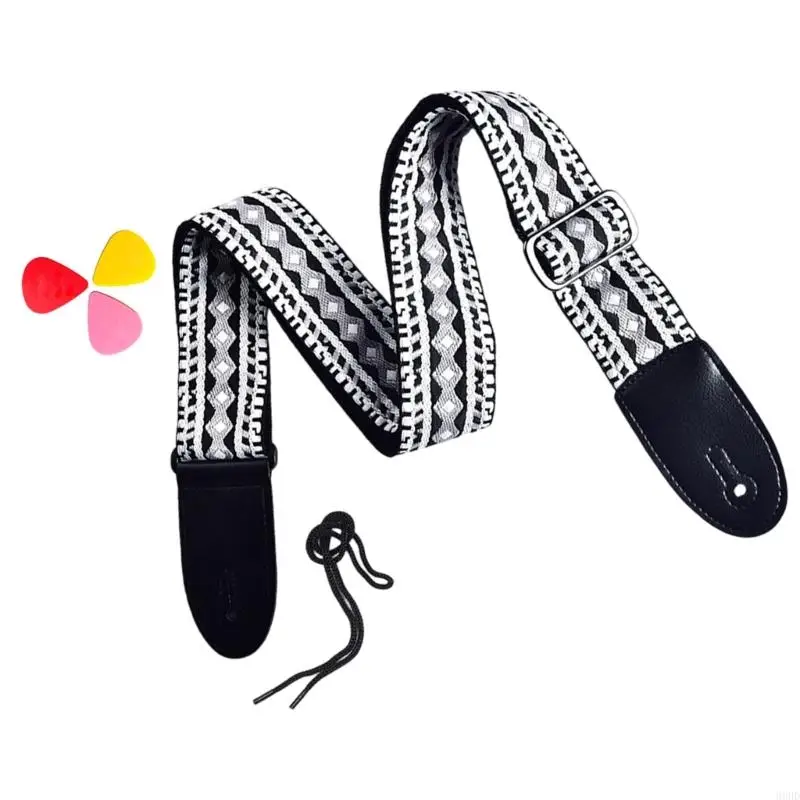 Lederenden, verstellbarer Baumwoll-E-Gitarrengurt, Akustikgitarren-Bassgurt 69HD – Detail 10