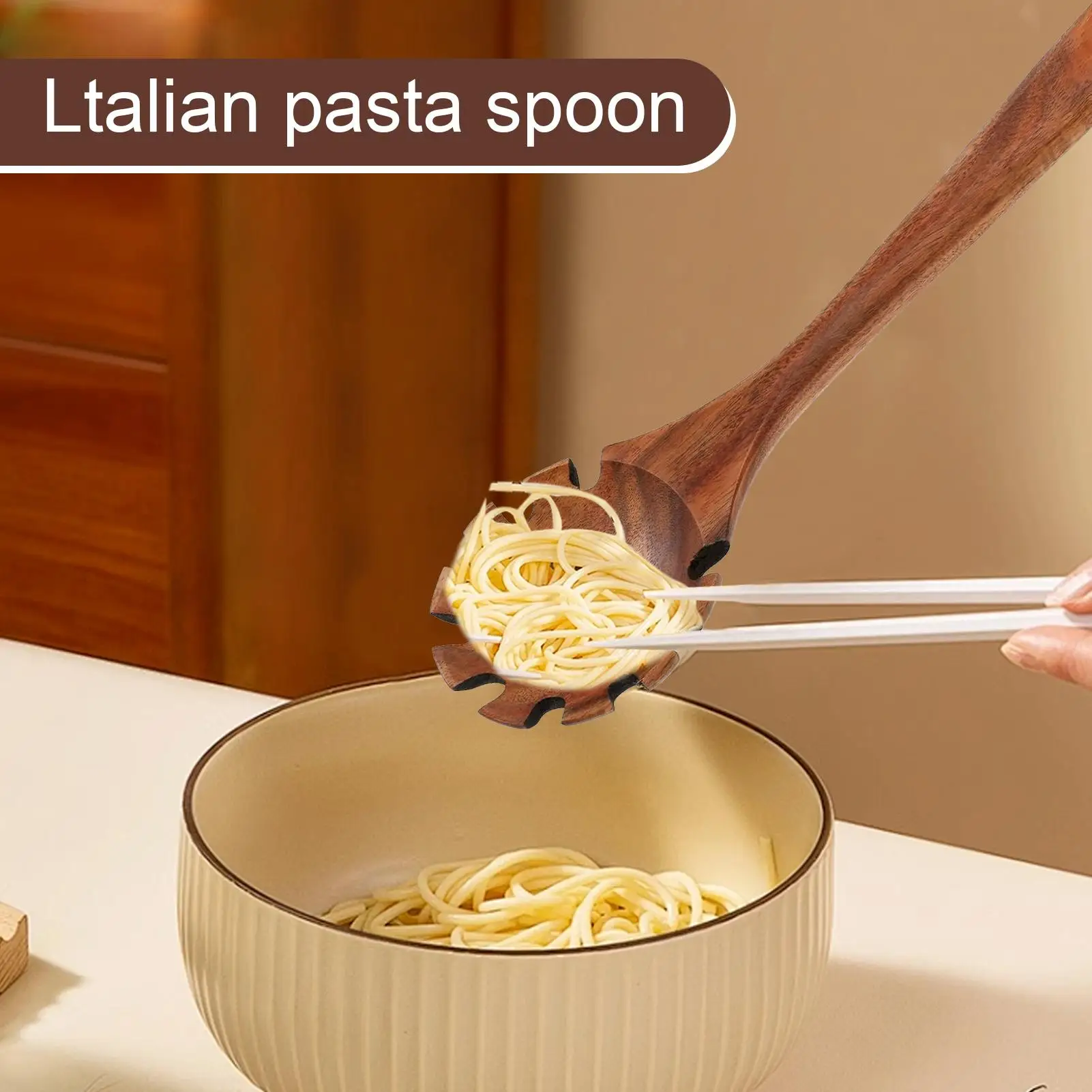 Wood Spaghetti Spoon Spaghetti Server Spoon 12.6 Inch Hangable Spaghetti Spoon Wood Pasta Ladle With Teeth for Serving Pasta