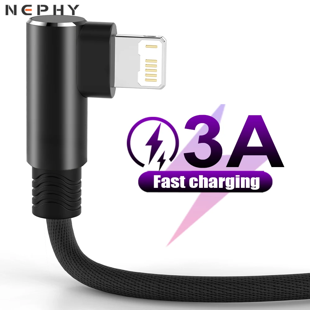 90 Degree Elbow Data Charger USB Cable For iPhone 11 12 13 14 Pro X XR XS Max 7 8 Plus SE 2022 Fast Charge Wire 1/2/3 Meter Long