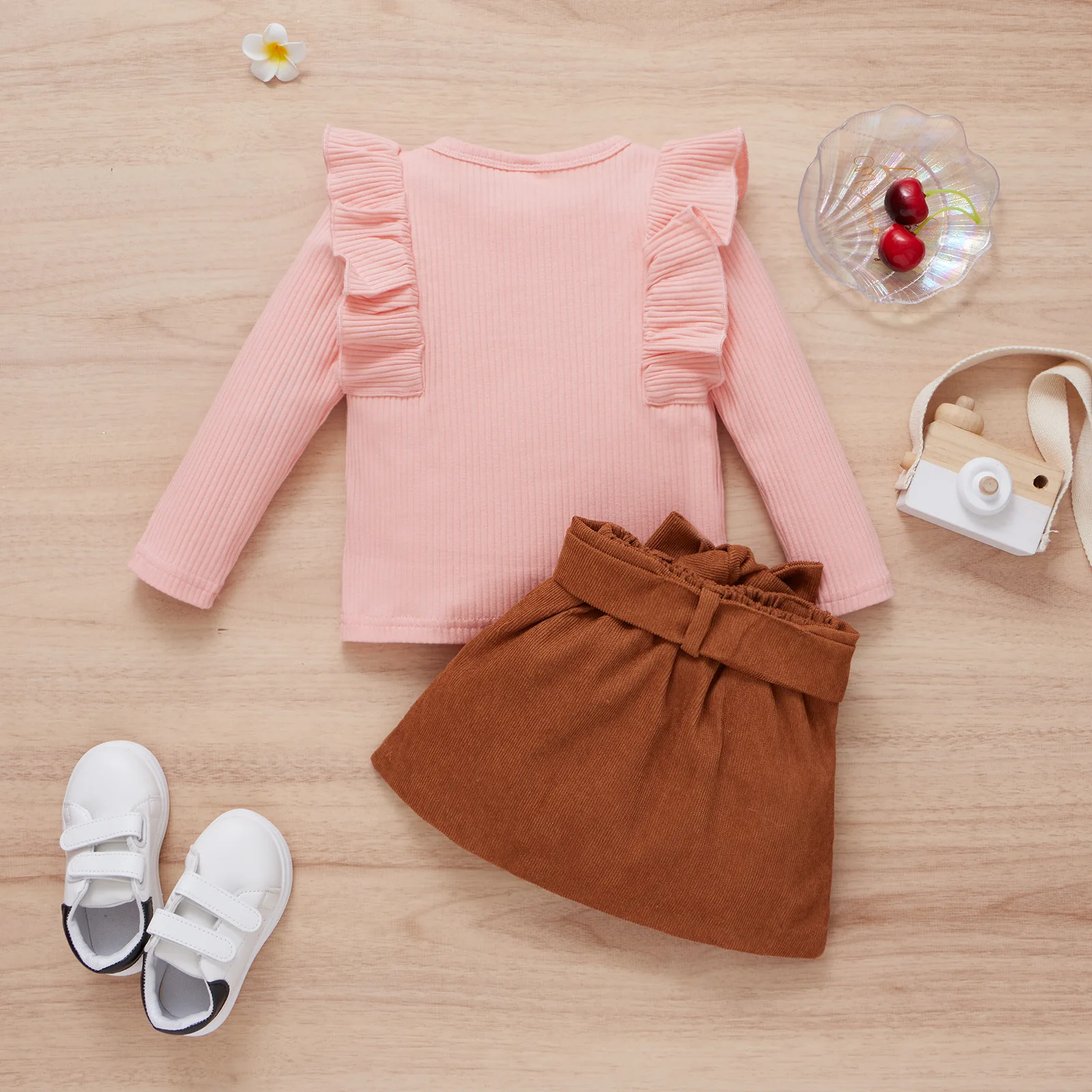 Autumn Kids Girls Skirt Set Long Sleeve Tops Elastic Waist Skirt Casual Daily Outfit Spring Clothes