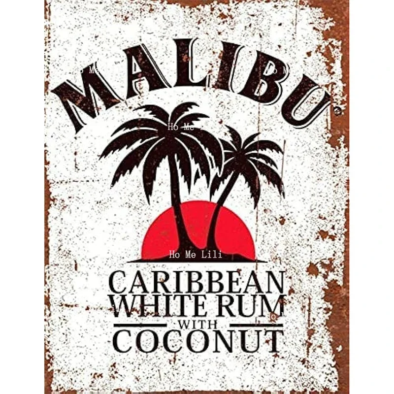 Retro White Rum Malibu Beach Cocktail Coconut Vintage Advertising Plaque Pub Man Cave Home Kitchen Gift Metal Sign