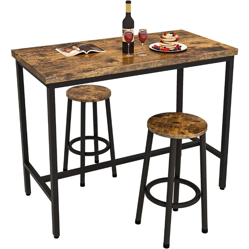 3 Piece Pub Dining Set, Modern bar Table and Stools for 2 Kitchen Counter Height Wood Top Bistro Easy Assemble for Brea